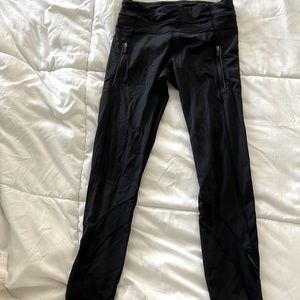 Lulu lemon black partially mesh leggings with zippers